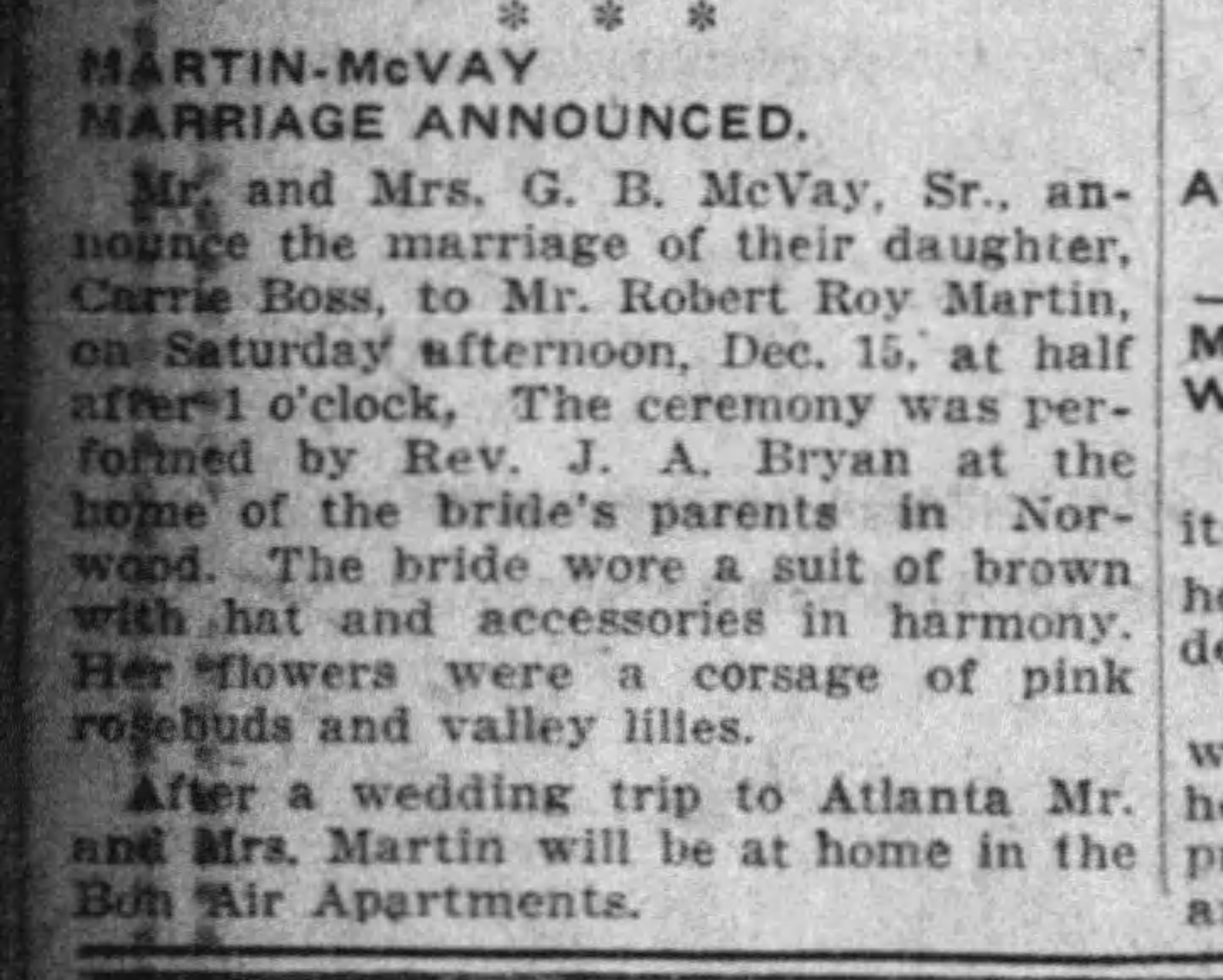 Martin-McVay Marriage Announced